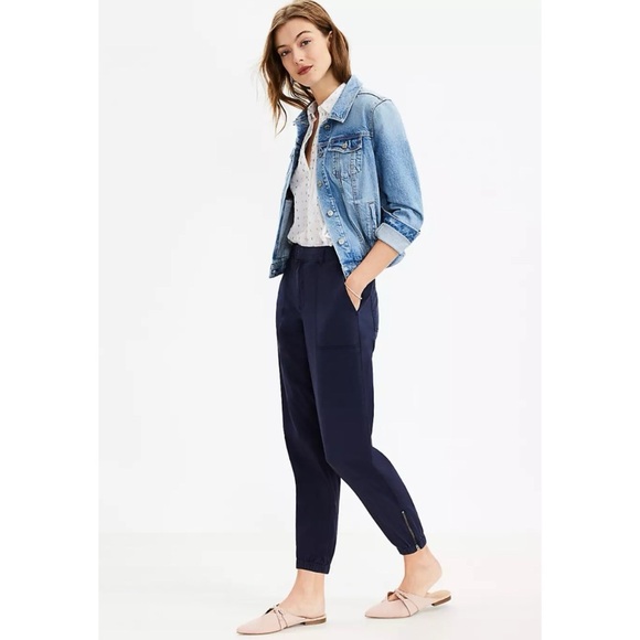 Loft Navy Blue High Waisted Ankle Zip Jogger Pants Size M - Picture 3 of 15